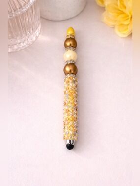 Handmade Yellow Gold Beaded Stylus | Rhinestone Bling Touch Pen